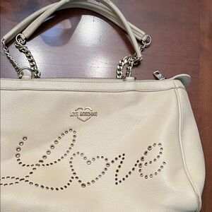 Love Moschino Cream Shoulder Bag with Gold-Tone Chain